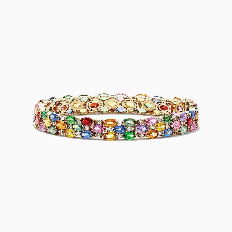 Exotic eastern bracelets -Watercolors 14K Gold Multi Sapphire & Diamond Bracelet, 24.54 TCW