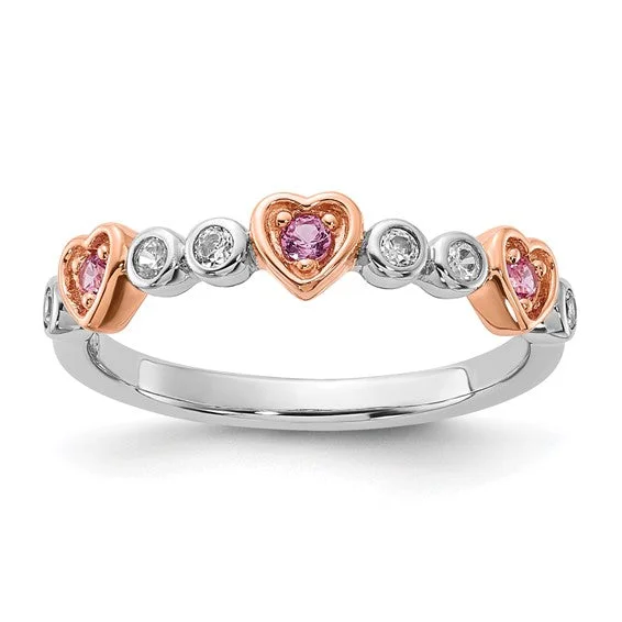 Ladies Rings for Prom Shine-Sterling Silver Rose Gold Plated Gemstone Triple Heart Rings