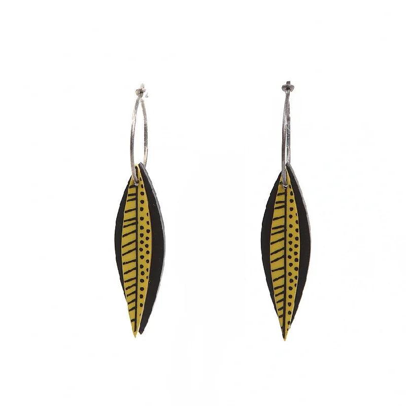 Ladies Earrings with Leaf Shine-Lene Lundberg K-Form Mustard and Black Leaf Earrings