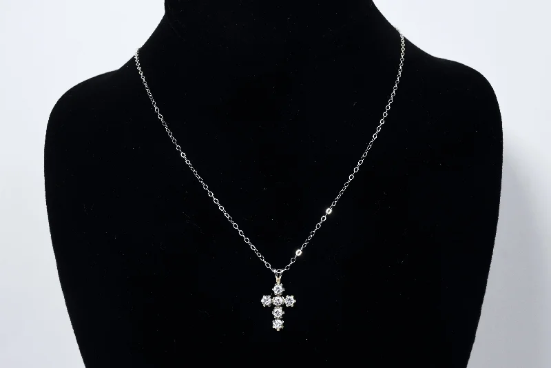 Ladies shimmering silver necklaces -Sterling Silver Rhinestone Crucifix on Sterling Silver Chain Necklace - 19"