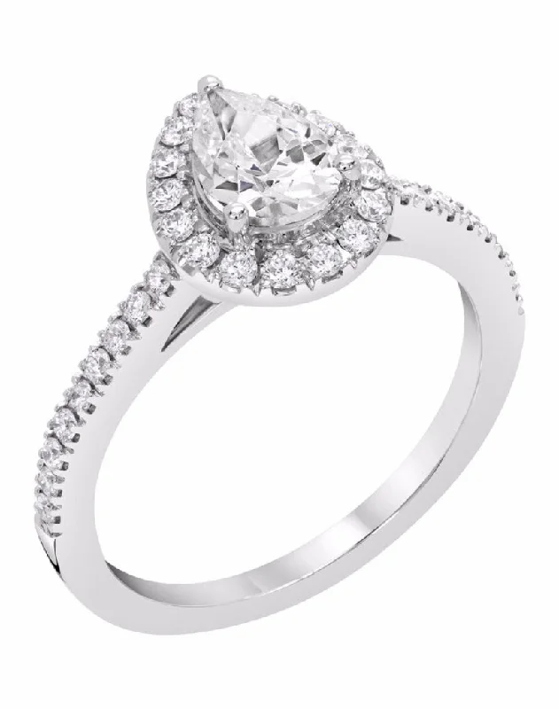 Ladies Engagement Rings in Rose Spark-14k White Gold Pear Halo Semi-Mount Engagement Ring