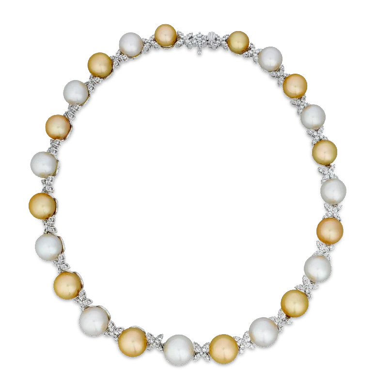 Ladies elephant wisdom necklaces -White and Gold South Sea Pearl and Diamond Necklace