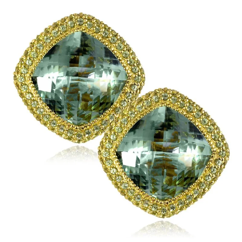 Ladies Earrings for Bestie Glow-Gold Royal Earrings with Green Amethyst & Peridot