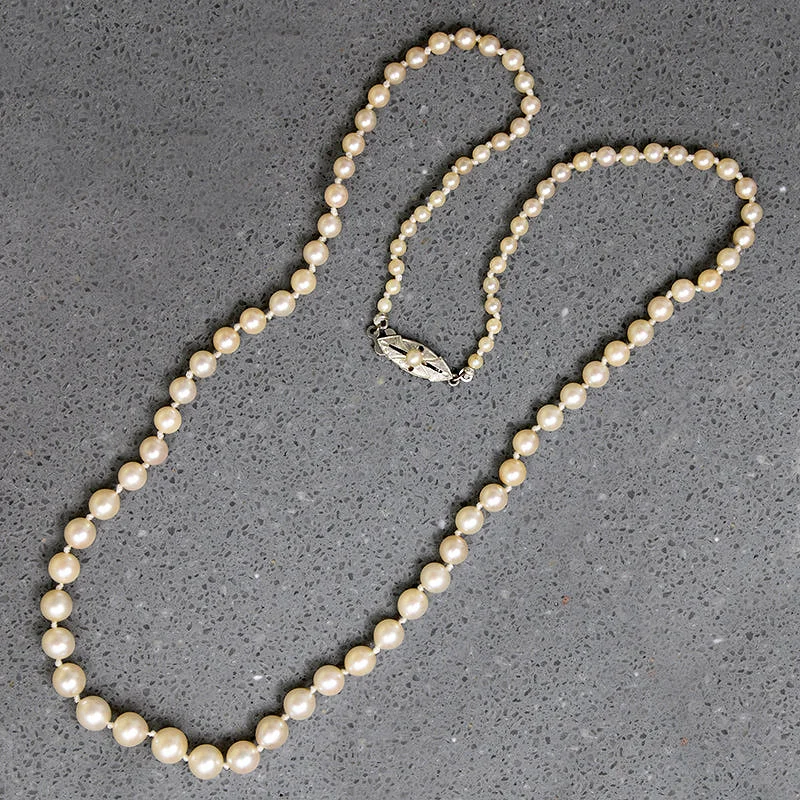 Ladies flowing hippie necklaces -Matinee Length Graduated Cultured Pearl Necklace