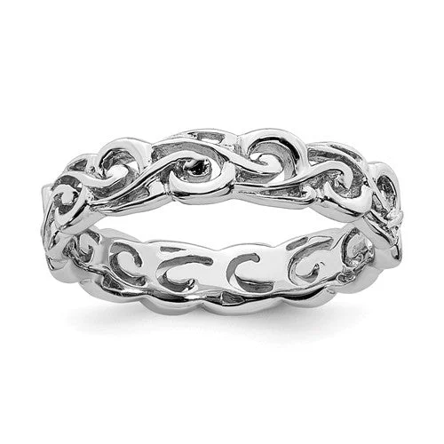 Ladies Rings Matte Spark-Sterling Silver Stackable Expressions 4.5mm Openwork Carved Ring