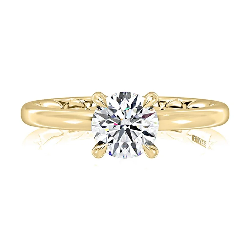 Ladies Engagement Rings Floral Spark-14K Yellow Gold 4 Prong Round Solitaire Engagement Ring Mounting