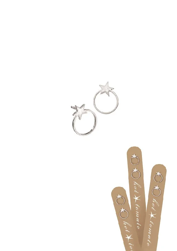 Ladies Earrings with Cross Shine-Hot Tomato Star Orbit Stud Earrings -  Stainless Steel with Worn Silver Finish