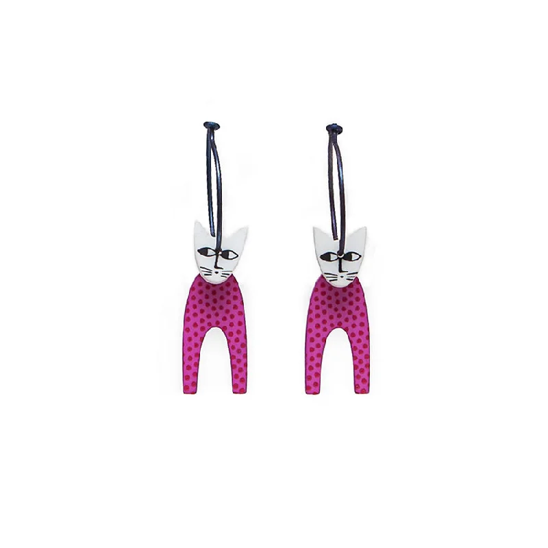 Ladies Earrings with Petal Spark-Lene Lundberg K-Form Pink Spotted Stylised Cat Earrings