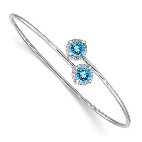 Soulful essence bracelets -14KT WHITE GOLD 1 & 1/5 CARAT BLUE TOPAZ & DIAMOND FLEXIBLE BANGLE