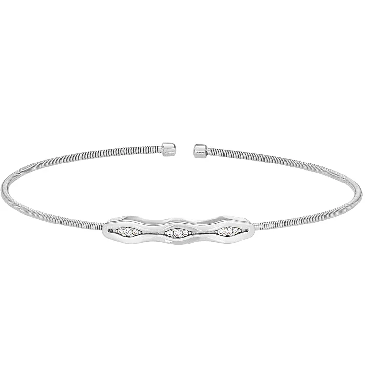 Whimsical butterfly bracelets -Rhodium Finish Sterling Silver Cable Cuff Bracelet with Simulated Diamonds & Polished Finish