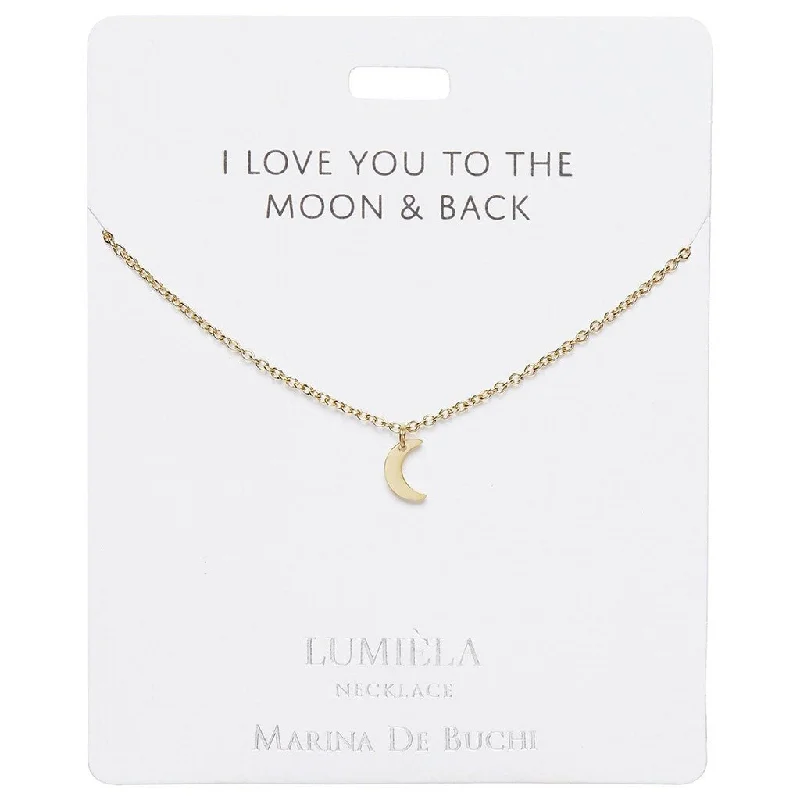 Ladies deep onyx necklaces -Lumiela Necklace: "I love you to the moon and back " - Crescent Moon