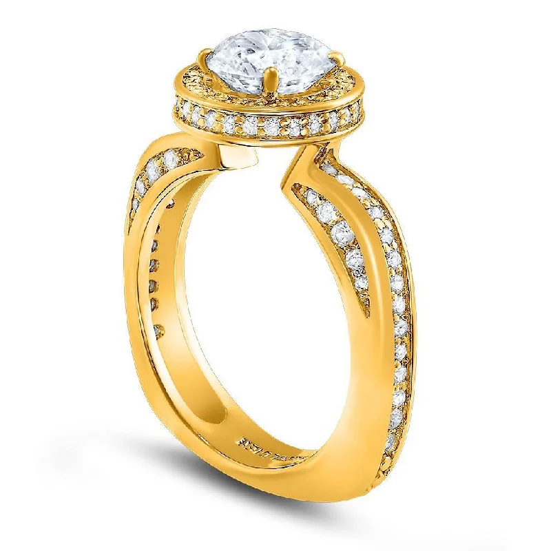 Ladies Engagement Rings with Sanidine Spark-Modern Sensuality Diamond Halo Unity Engagement Ring