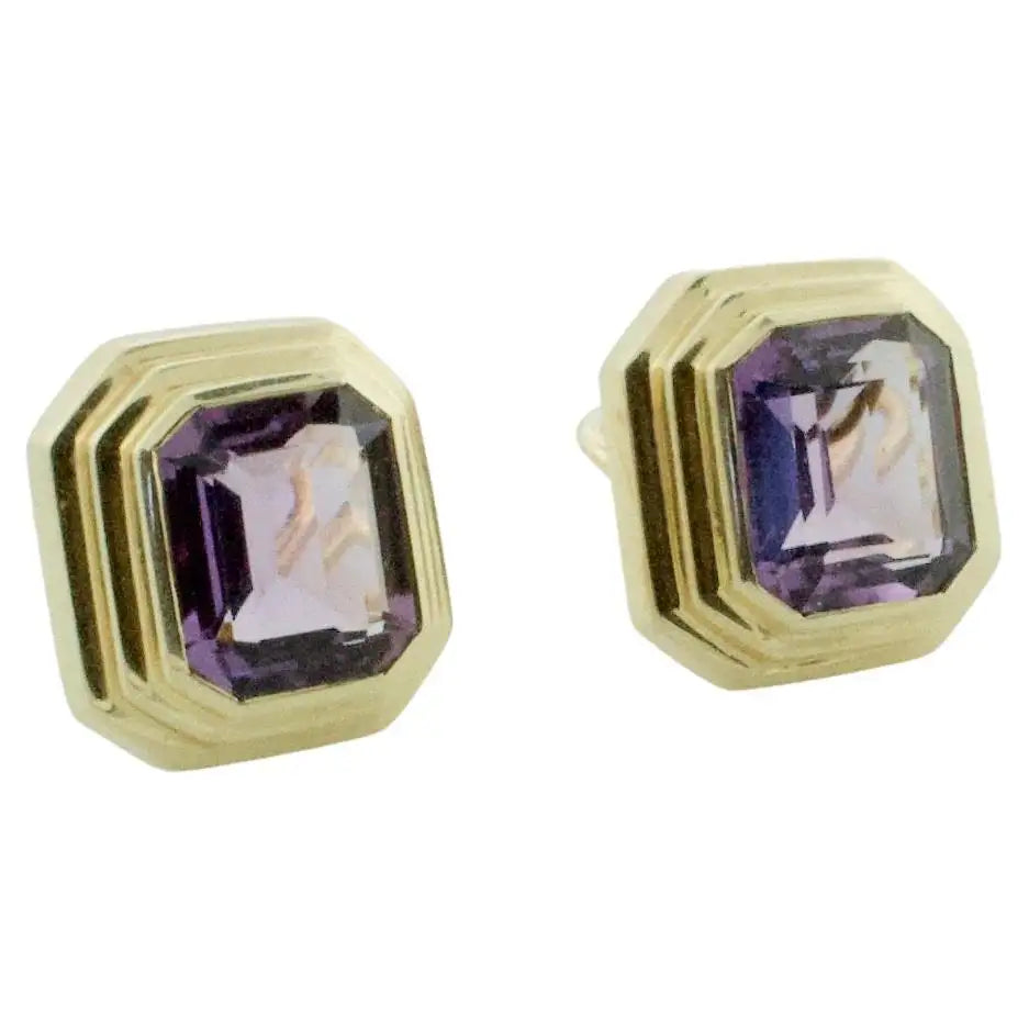 Ladies Earrings for Gala Shine-Emerald Cut Amethyst Earrings in 18k Yellow Gold