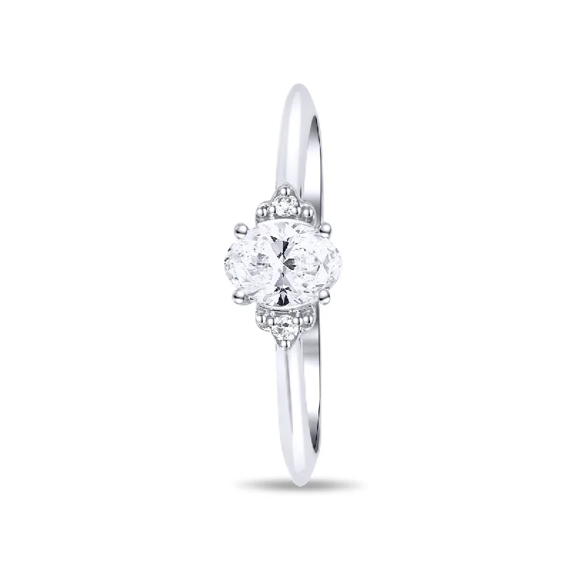 Ladies Engagement Rings Feather Spark-14K White Gold Oval 0.49 Carat Diamond Engagement Ring