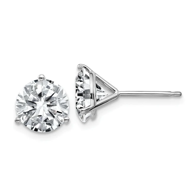 Ladies Earrings with Gold Fibrolite-14k White Gold 3.50ct. 8mm Round Moissanite 3-Prong Post Earrings