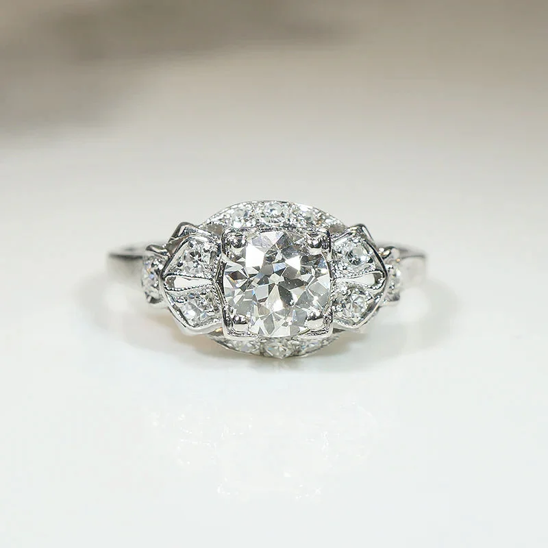 Ladies Engagement Rings with Natrolite Glow-Divine Art Deco Diamond & Platinum Engagement Ring