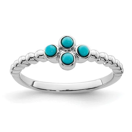 Ladies Rings Twisted Shine-14k White Gold Beaded 4 Stone Turquoise Ring