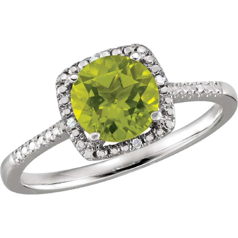 Ladies Rings with Peach Carnelian-Sterling Silver Peridot & .01 CTW Diamond Halo-Style Ring - Size 8