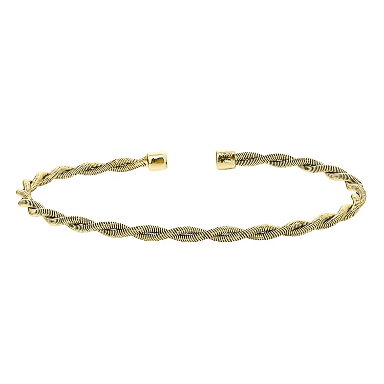 Featherlight minimal bracelets -Gold Finish Sterling Silver Thin Tightly Twisted Cable Cuff Bracelet