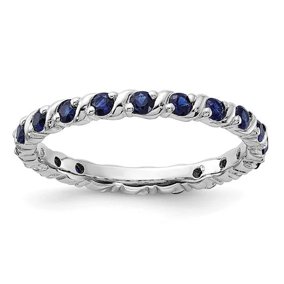 Ladies Rings with White Phenakite-Sterling Silver Stackable Expressions Created Blue Sapphire Ring