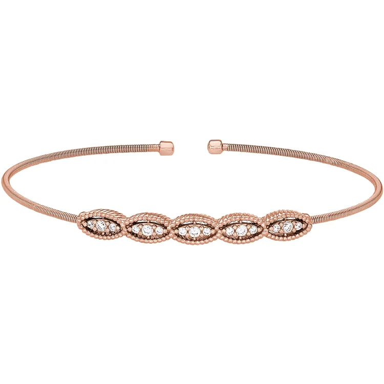 Radiant pulse bracelets -Rose Gold Finish Sterling Silver Cable Cuff Bracelet with Five Simulated Diamond Marquise Shapes