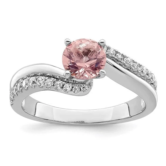 Ladies Rings for Leader Shine-Sterling Silver Pink and White CZ Ring