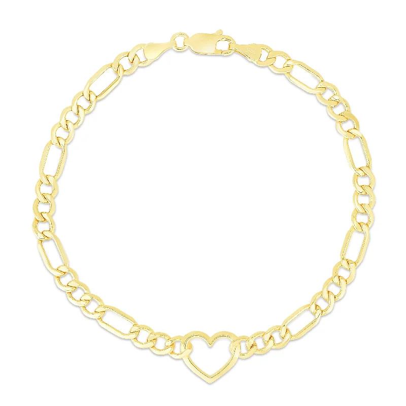 Crisp geometric bracelets -10K Heart Figaro Chain Bracelet