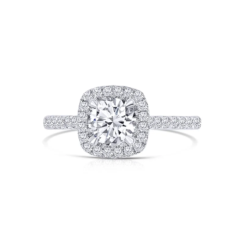 Ladies Engagement Rings Soul Spark-18K White Gold Round 1.00 Carat Diamond Halo Engagement Ring