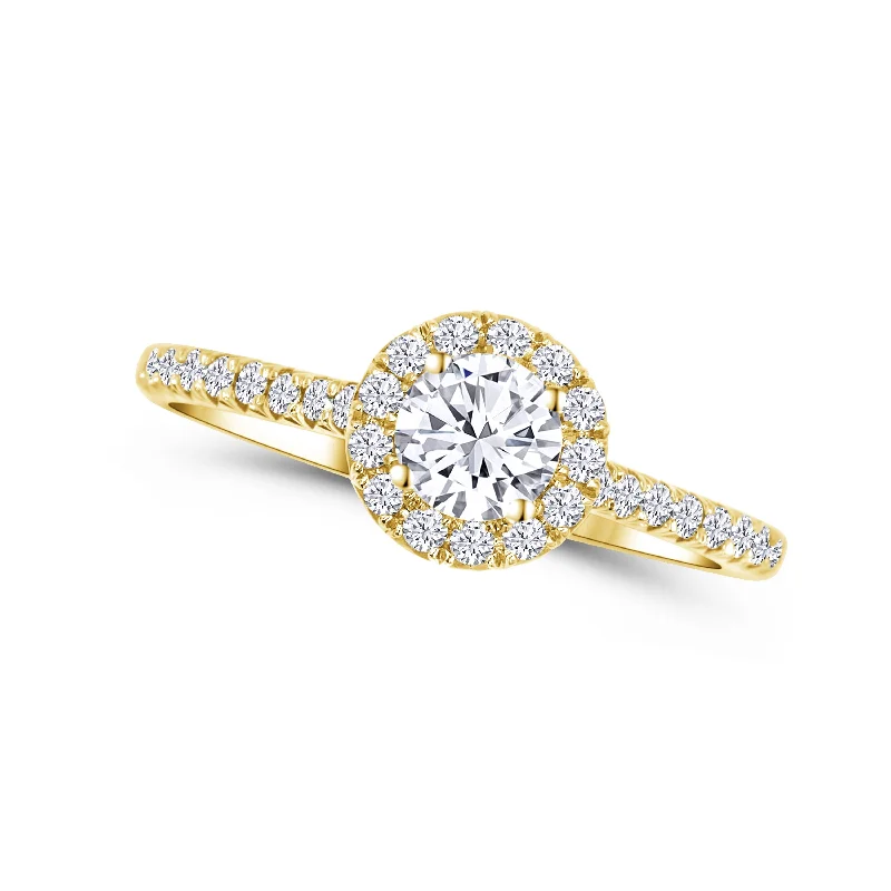 Ladies Engagement Rings with Jeremejevite Shine-14K Yellow Gold Round 0.74 Carat Diamond Halo Engagement Ring