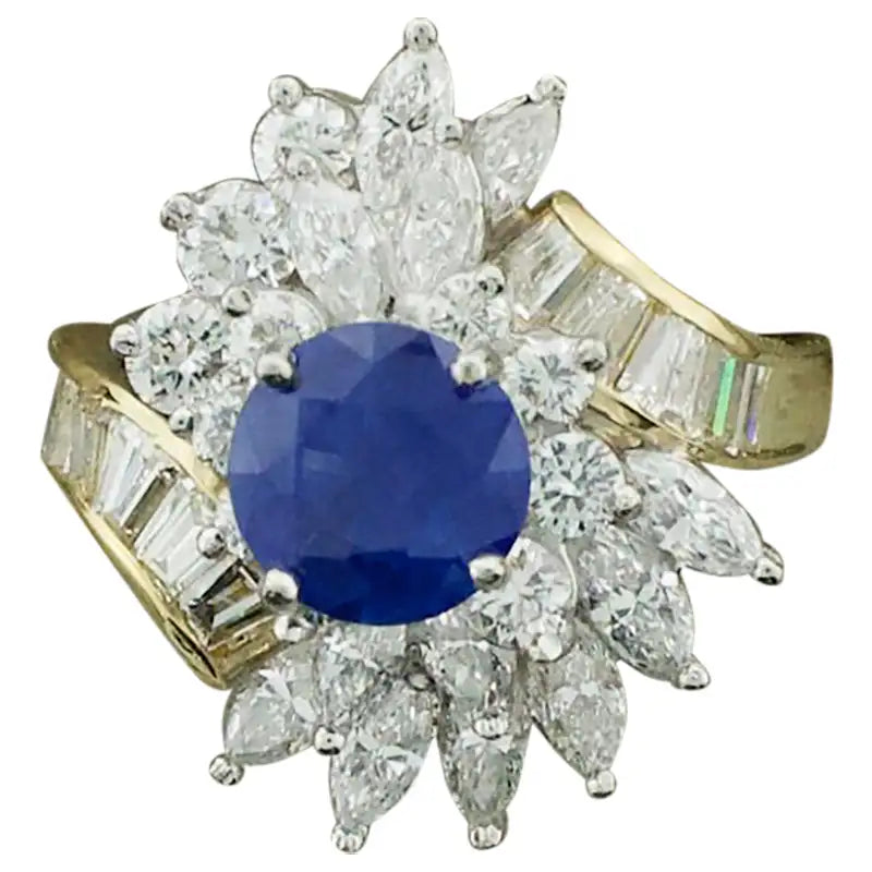 Ladies Rings with Gold Sphalerite-Sapphire and Diamond Cocktail Ring by Terrell & Zimmelman, circa 1970s