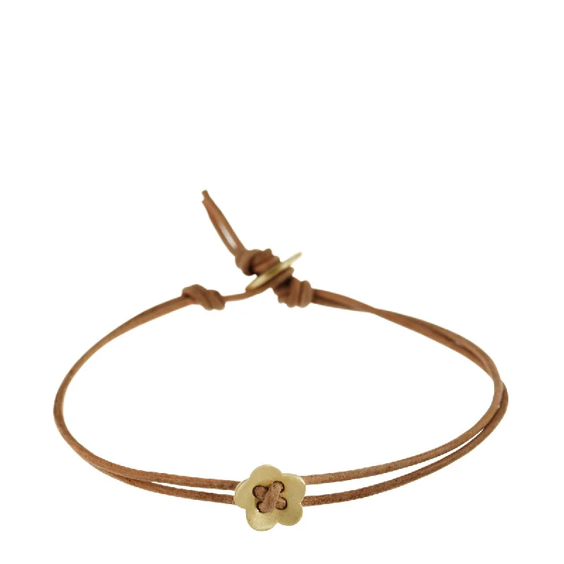 Muted tone bracelets -10K Gold Small Single Flower Bracelet on Natural Cord