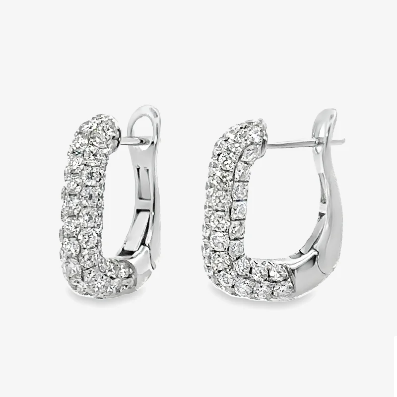 Ladies Earrings with Yellow Heliodor-Pave' 2.15CT U Hoop Huggies Earrings