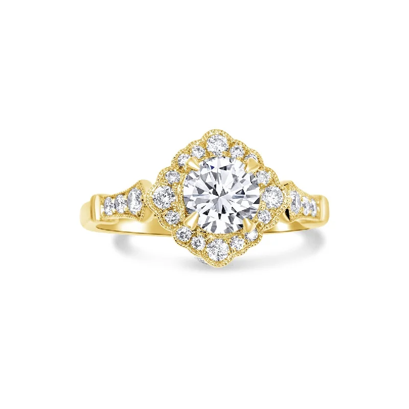 Ladies Engagement Rings with Grandidierite Spark-Yellow Gold Round Diamond with a Diamond Halo Engagement Ring