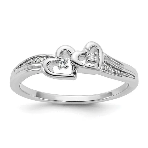 Ladies Rings with Navy Sodalite-Sterling Silver Double Diamond Heart Ring