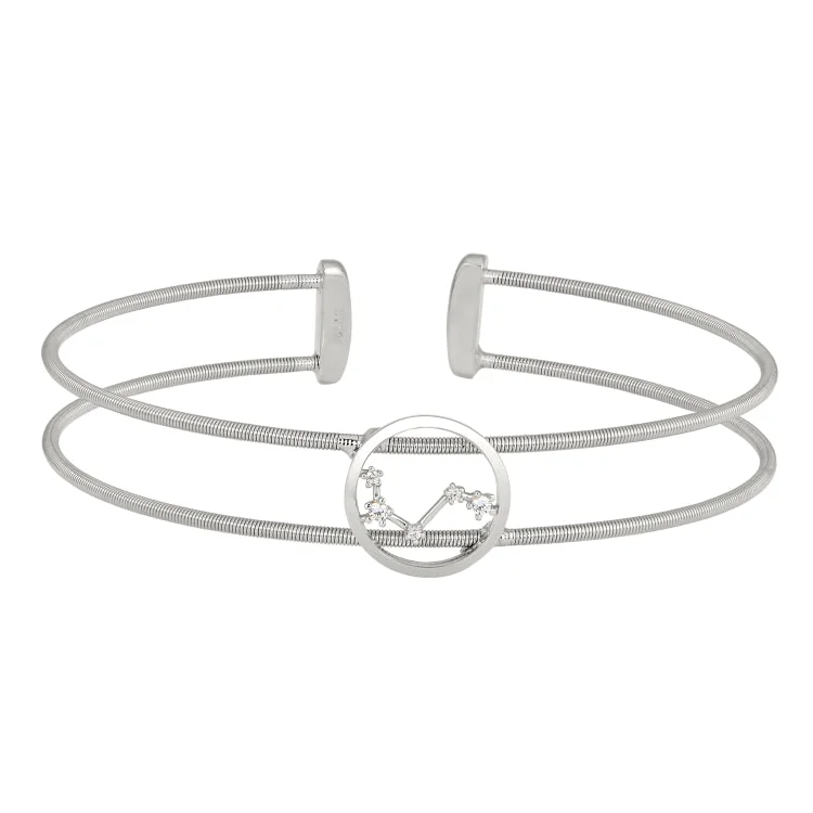 Resin art bracelets -Rhodium Finish Sterling Silver Cable Cuff Constellation Bracelet with Simulated Diamonds - Aries