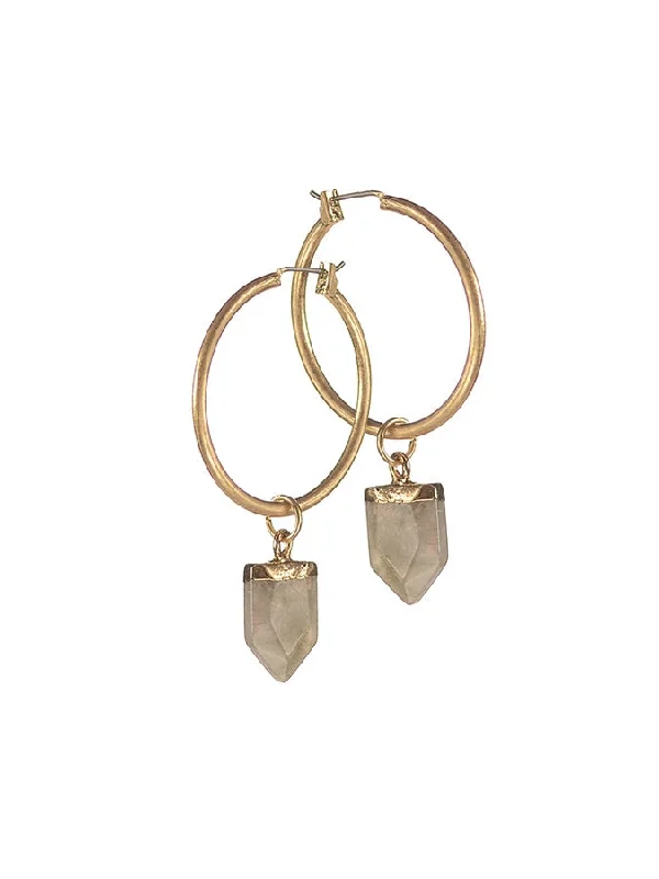 Ladies Earrings with Brown Andalusite-Hot Tomato Stone Drop on Hoop Earrings -  Stone/Worn Gold