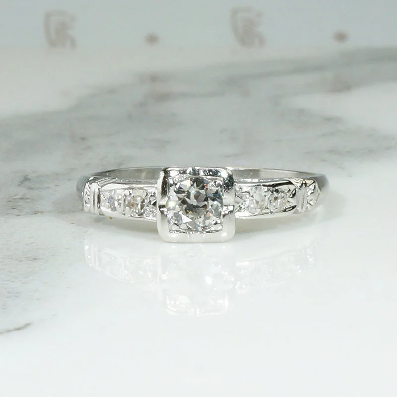 Ladies Engagement Rings Key Spark-Elegant Old European Cut Diamond & Platinum Engagement Ring