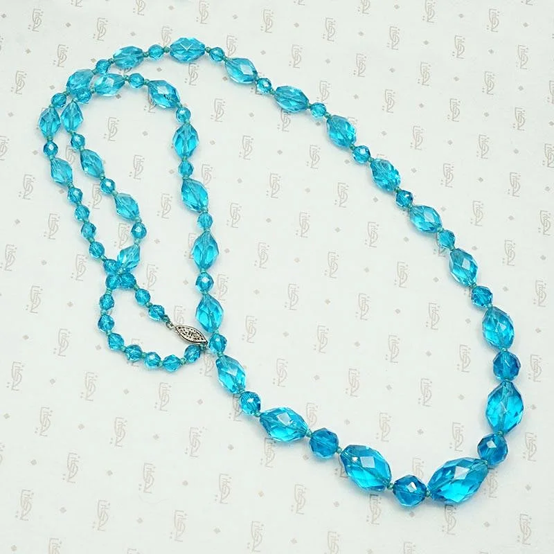 Ladies Mother’s Day charm necklaces -Brilliant Blue Faceted Glass Bead Necklace