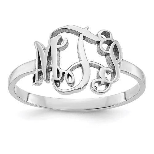 Ladies Rings Crafted Spark-Sterling Silver, 10k or 14k Gold Solid Laser Monogram Ring