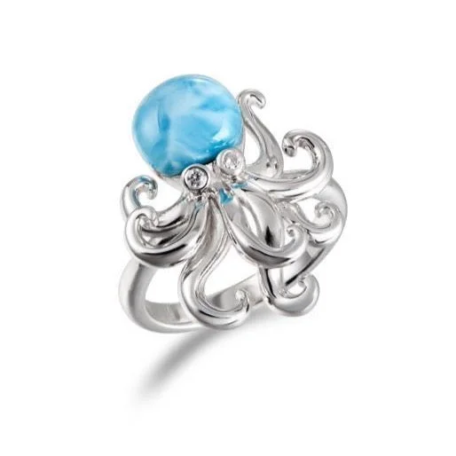 Ladies Rings with Globe Spark-Larimar and Topaz Kraken Ring by Alamea