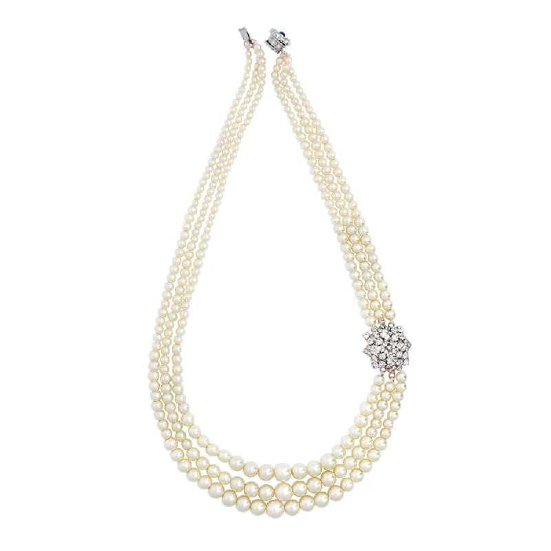 Ladies enamel splash necklaces -3 Row Pearl Necklace with genuine Czech Crystal