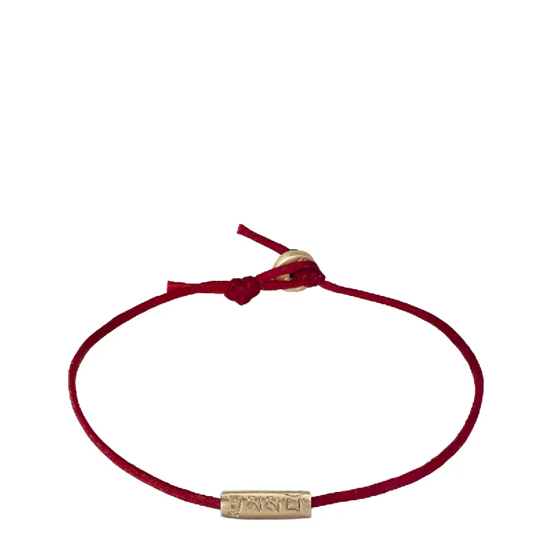 Frosty winter bracelets -10K Gold Tibetan Love Tube Bead Bracelet on Red Cord