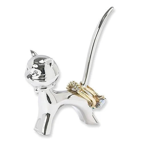 Ladies Rings with Initial Shine-Silver-Plated Bobble Head Cat Ring Holder