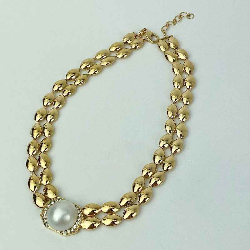 Ladies handcrafted artisan necklaces -Estate Collection - Necklace 14K Yellow Gold/Mabe Pearl