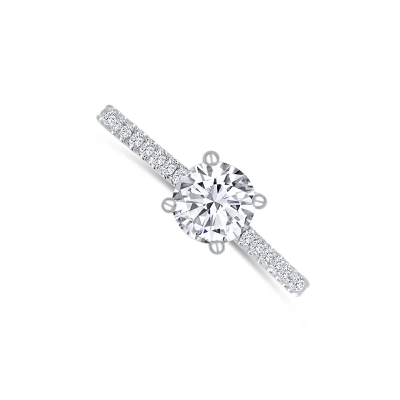 Ladies Engagement Rings Statement Glow-14K White Gold Diamond Engagement Ring 1.01 carat Center Diamond 0.18 carat Side Round Diamonds