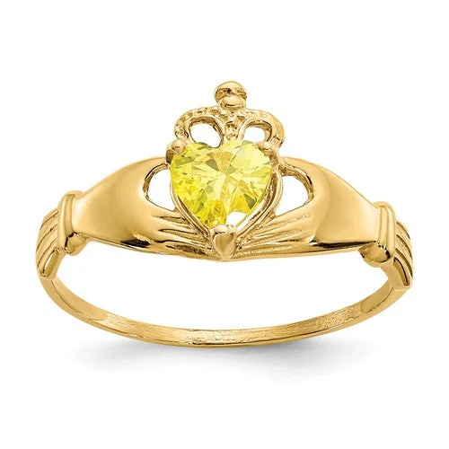 Ladies Rings with Triangle Glow-14k Yellow Gold Yellow Heart Polished Claddagh Ring