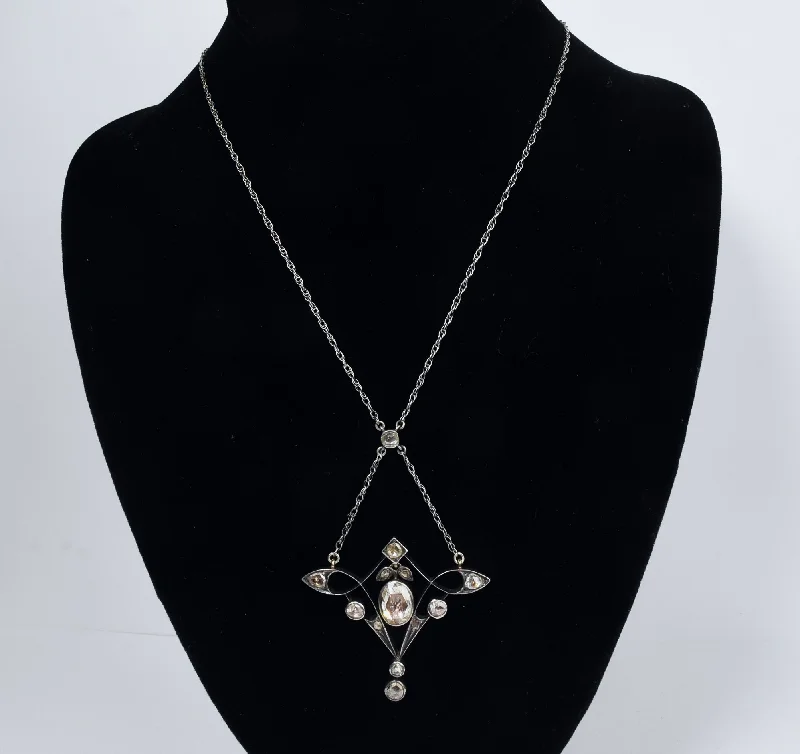 Ladies fauna inspired necklaces -Sterling Silver Chain Necklace with Ornate Diamond Pendant