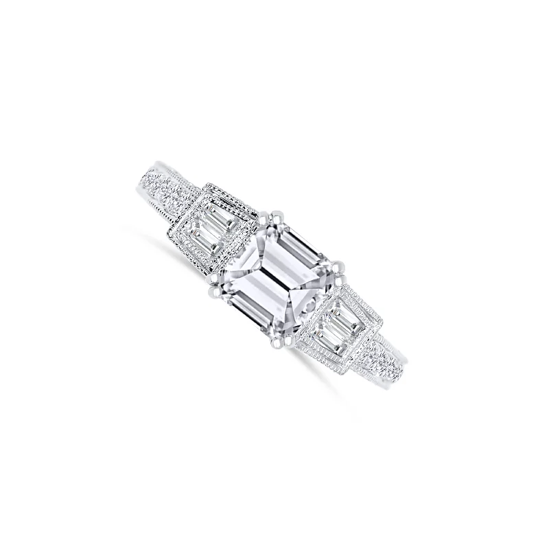 Ladies Engagement Rings with Aventurine Shine-14K White Gold Asscher Cut Diamond Engagement Ring 1.51 carat Center Diamond 0.77 carat Side Diamonds