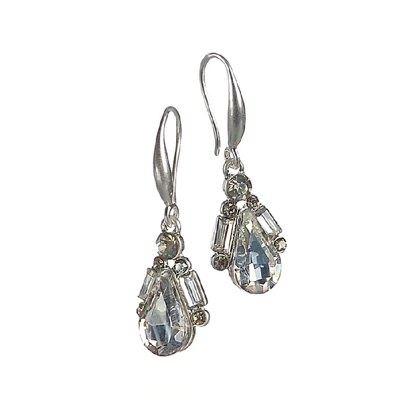 Ladies Earrings with Wave Shine-Hot Tomato Debutante Delight Clear Crystal Drop Earrings in Silver