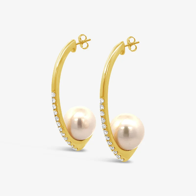 Ladies Earrings for Bride Shine-Pave Diamond & Pearl Drop Earrings